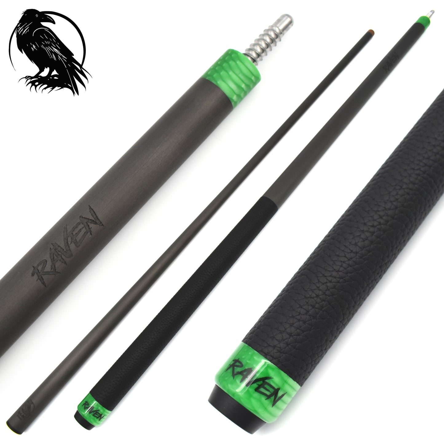 Raw Carbon Break Cue Leather Wrap, Green