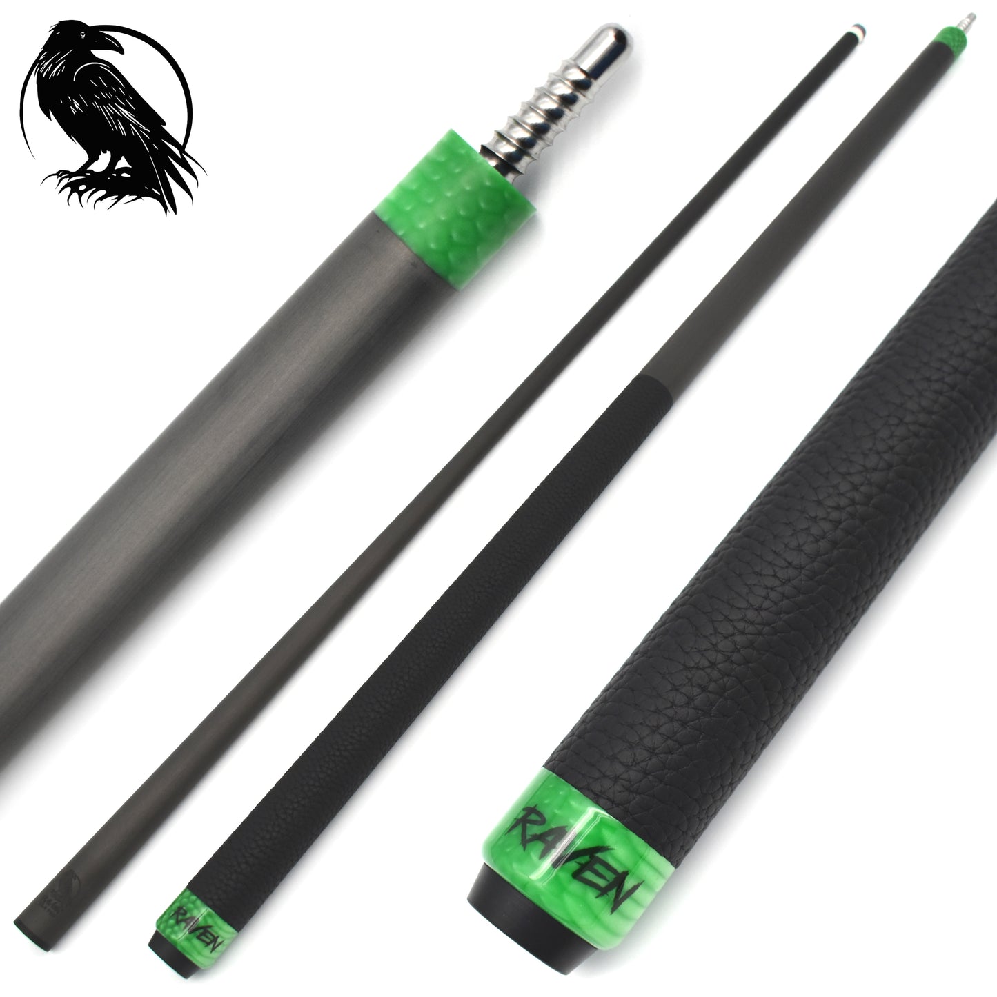 Raw Carbon Cue Leather Wrap, Green